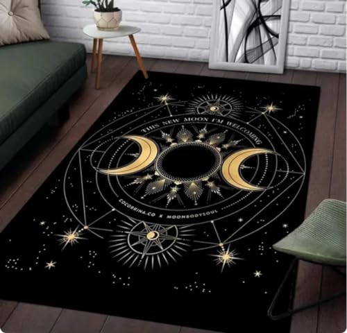 QMETOS Hexe Sonne Mond Pentagramm Altar Teppich Für Wohnzimmer Gothic Sofa Tisch Bereich Teppiche Anti-Rutsch Fußmatte Badezimmer Fußmatte 140X200Cm von QMETOS