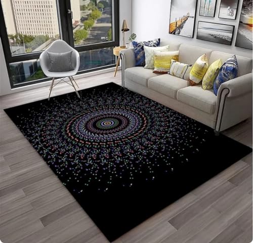 QMETOS Mandala-Muster Teppich Tür Fußmatte Abstrakte Geometrische Optische Fußmatte rutschfeste Fußmatte Wohnzimmer Dekor Teppich 120X160Cm von QMETOS