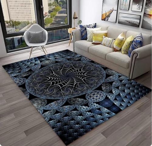 QMETOS Mandala-Muster Teppich Tür Fußmatte Abstrakte Geometrische Optische Fußmatte rutschfeste Fußmatte Wohnzimmer Dekor Teppich 80X150Cm von QMETOS