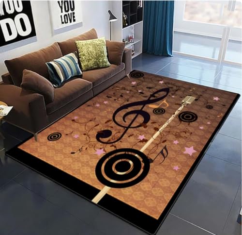 QMETOS Musikgitarre Melodie Teppiche Für Wohnzimmer rutschfeste Bereichsteppiche Schlafzimmer Nachttisch Home Decor Waschbare Bodenmatte 60X90Cm von QMETOS
