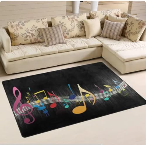 QMETOS Musiknote Klaviergitarre Regenbogenteppich Für Wohnzimmer Wohndekorationen Sofa Tisch Bereich Teppiche Schlafzimmer Fußmatte 160X230Cm von QMETOS