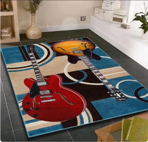 QMETOS Musikzimmer Gitarrenzimmer Schlafzimmer Teppich Picknickmatte Home Wohnzimmer Teppich Möbel Picknickmatte Waschraum Fußmatte 120X160Cm von QMETOS