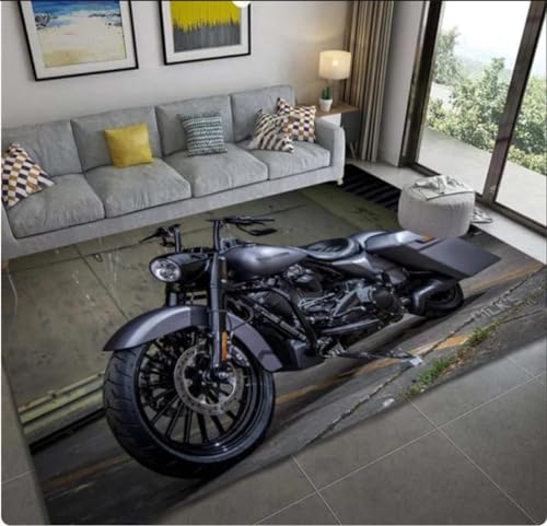 QMETOS Retro Motorrad Bereich Teppich Teppich Moto Fans rutschfeste Tür Trittmatte Badematte Für Wohnzimmer Schlafzimmer Eingang Home Mat 60X90Cm von QMETOS