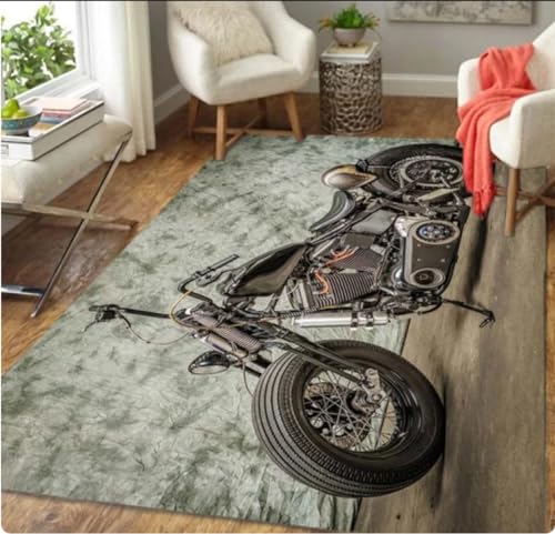 QMETOS Retro Motorrad Bereich Teppich Teppich Moto Fans rutschfeste Tür Trittmatte Badematte Für Wohnzimmer Schlafzimmer Eingang Home Mat 80X120Cm von QMETOS