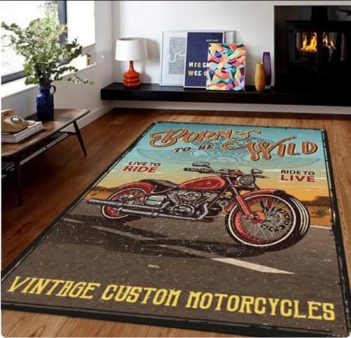 QMETOS Retro Motorrad Bereich Teppich Teppich Moto Fans rutschfeste Tür Trittmatte Badematte Für Wohnzimmer Schlafzimmer Eingang Home Mat 80X150Cm von QMETOS