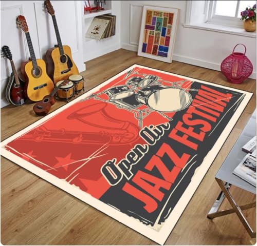 QMETOS Retro Musik Teppich Für Schlafzimmer Dekor Vintage Gitarre Home Teppich Wohnzimmer Sofa Tisch Weiche rutschfeste Fußmatte 160X230Cm von QMETOS
