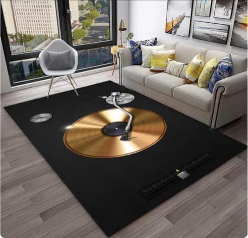QMETOS Retro Vinyl Schallplatte Musik Kunst Teppich Für Zuhause Wohnzimmer Schlafzimmer Sofa Dekor rutschfeste Bodenmatte 120X160Cm von QMETOS