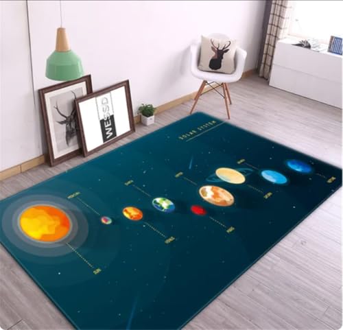 QMETOS Sonnensystem Raum Teppich Space Planet Teppich Für Junge Schlafzimmer Anti-Rutsch-Matte Badezimmer Home Decor Play Crawling Bodenmatte 80X120Cm von QMETOS