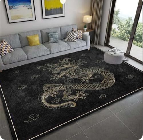 QMETOS Drachenmuster Teppich Anti-Rutsch-Matte Badezimmer Teppich Schlafzimmer Wohnzimmer Küchenmatten Home Flur Dekor 80X120Cm von QMETOS