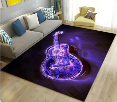 QMETOS Teppich Klassische Gitarre Bereich Teppich, Für Wohnzimmer Teppich Schlafzimmer Sofa Türmatte Dekoration, rutschfeste Fußmatte 160X230Cm von QMETOS