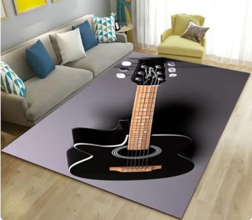 QMETOS Teppich Klassische Gitarre Bereich Teppich, Für Wohnzimmer Teppich Schlafzimmer Sofa Türmatte Dekoration, rutschfeste Fußmatte 80X150Cm von QMETOS