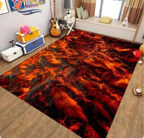QMETOS Vulkan Lava Magma Bereich Teppich Teppich Für Wohnzimmer Schlafzimmer Sofa Fußmatte Dekoration, Kind Spiel Spiel rutschfeste Fußmatte 80X150Cm von QMETOS