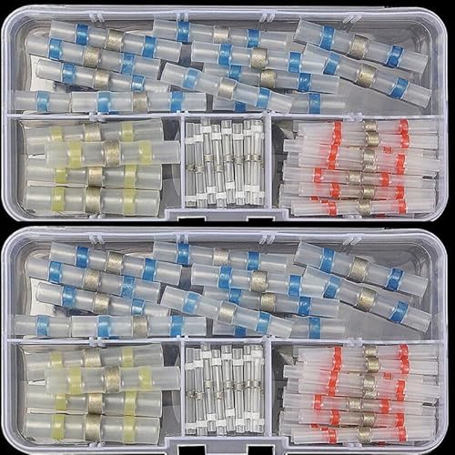 QMKADFQXF 50pcs Heat Shrink Solder Sleeves Wire Crimp Butt Terminals Connectors with Box Waterproof Heat Shrinkable Tube Cable Connector von QMKADFQXF