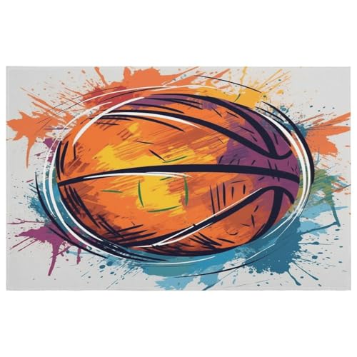 Bunter Basketball-Teppich für den Eingangsbereich, waschbare Teppiche mit rutschfester Gummi-Unterseite für Küche, weich, schmutzabweisend, kleiner Teppich für Schlafzimmer, Badezimmer Bunter Basketball-Teppich für den Eingangsbereich, waschbare Teppiche mit rutschfester Gummi-Unterseite für Küche, weich, schmutzabweisend, kleiner Teppich für Schlafzimmer, Badezimmer von QMKFWT