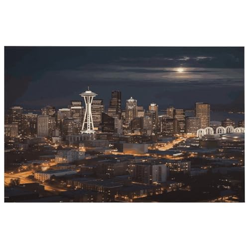 City Seattle Teppich für den Eingangsbereich, waschbare Teppiche mit rutschfester Gummi-Unterseite für Küche, weich, schmutzabweisend, kleiner Teppich für Schlafzimmer, Badezimmer, Bodendekoration von QMKFWT
