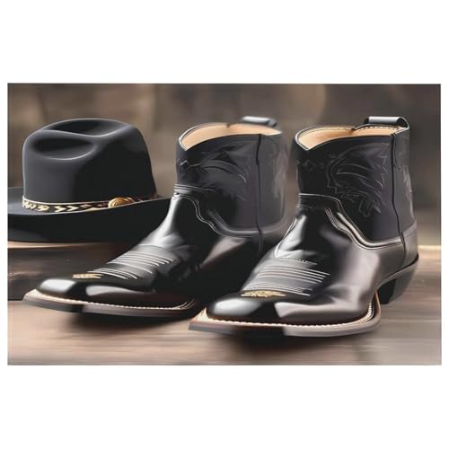 Cowboy-Teppich mit schwarzem Westernstiefel, für den Eingangsbereich, waschbare Teppiche mit rutschfester Gummi-Unterseite, für Küche, weich, schmutzabweisend, kleiner Teppich für Schlafzimmer von QMKFWT