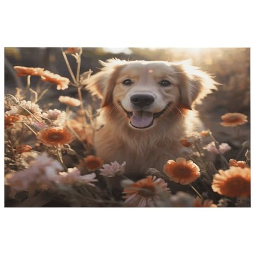 Golden Retriever und Blumen-Teppich für den Eingangsbereich, waschbar, mit rutschfester Gummi-Unterseite, für Küche, weich, schmutzabweisend, kleiner Teppich für Schlafzimmer, Badezimmer von QMKFWT