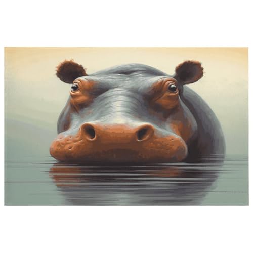 Hippo Teppich für den Eingangsbereich, waschbare Teppiche mit rutschfester Gummi-Unterseite für Küche, weich, schmutzabweisend, kleiner Teppich für Schlafzimmer, Badezimmer, Bodendekoration von QMKFWT