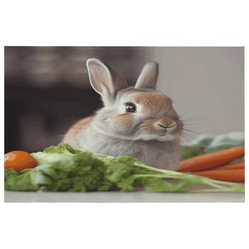 Rabbit is Eating Vegetables Teppich für den Eingangsbereich, waschbare Teppiche mit rutschfester Gummi-Unterseite, für Küche, weich, schmutzabweisend, kleiner Teppich für Schlafzimmer, Badezimmer Rabbit is Eating Vegetables Teppich für den Eingangsbereich, waschbare Teppiche mit rutschfester Gummi-Unterseite, für Küche, weich, schmutzabweisend, kleiner Teppich für Schlafzimmer, Badezimmer von QMKFWT