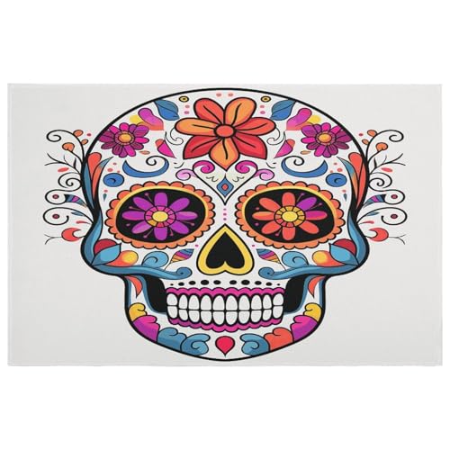 Sugar Skull Teppich für den Eingangsbereich, waschbare Teppiche mit rutschfester Gummi-Unterseite für Küche, weich, schmutzabweisend, kleiner Teppich für Schlafzimmer, Badezimmer, Bodendekoration von QMKFWT
