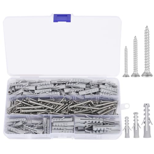 QMLING 220 Stk Schrauben Dübel Set, Schrauben und Dübel Set (110 x Schlagdübel, 110 x Gipskarton Schrauben), Spreizdübel zur Befestigung, M3/M3,5/M4/M5/M6/M8 von QMLING