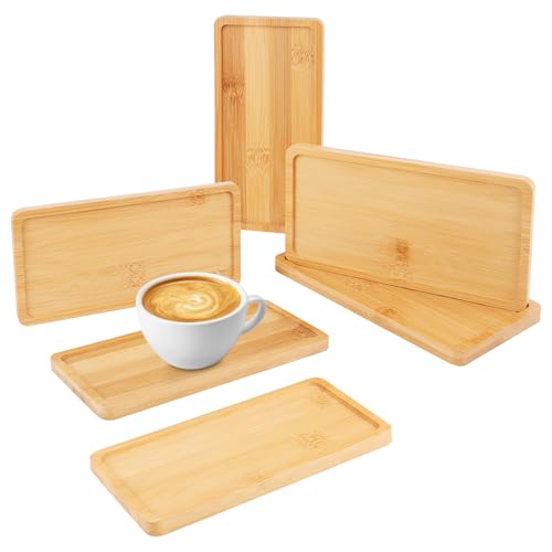 QMLING 6 Stück Bambus Tablett, Rechteckiges Tablett Klein, Bambus Untersetzer, Holztablett Bambustablett für Kaffee Tee Kuchen DIY-Mosaik (17.7x8.9x0.9 cm) von QMLING