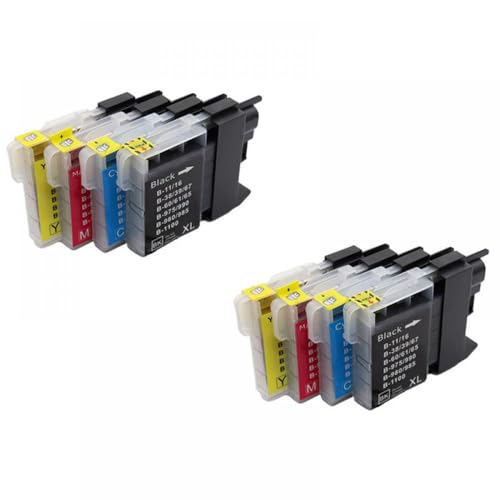 QMLQRGKF 1/4/8/12PCS LC38 LC39 LC61 LC65 LC980 LC985 LC990 LC1100 Tintenpatridge Kompatibel mit DCP-J125 185C 195C J315W DCP-145C 185C 385C 535 Printer(2 Set(8PC)) von QMLQRGKF