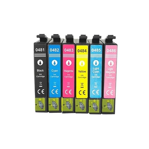 QMLQRGKF Kompatible Tintenpatronen Kompatibel mit T0481 T0482 T0483 T0484 T0485 T0486 zur Verwendung mit R200 R220 R300 R300M R320 R340 RX500 RX600 RX620 RX640 Druckern von QMLQRGKF