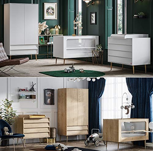 Babyzimmer Kinderzimmer komplett Set Bonny weiß Bett Schrank Kommode weiß oder eiche (Weiß) von QMM TraumMoebel
