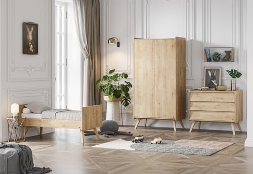 QMM TraumMoebel Babyzimmer Kinderzimmer Vienna komplett Set A Kleiderschrank Kommode Wickelaufsatz Bett (Eiche) von QMM TraumMoebel