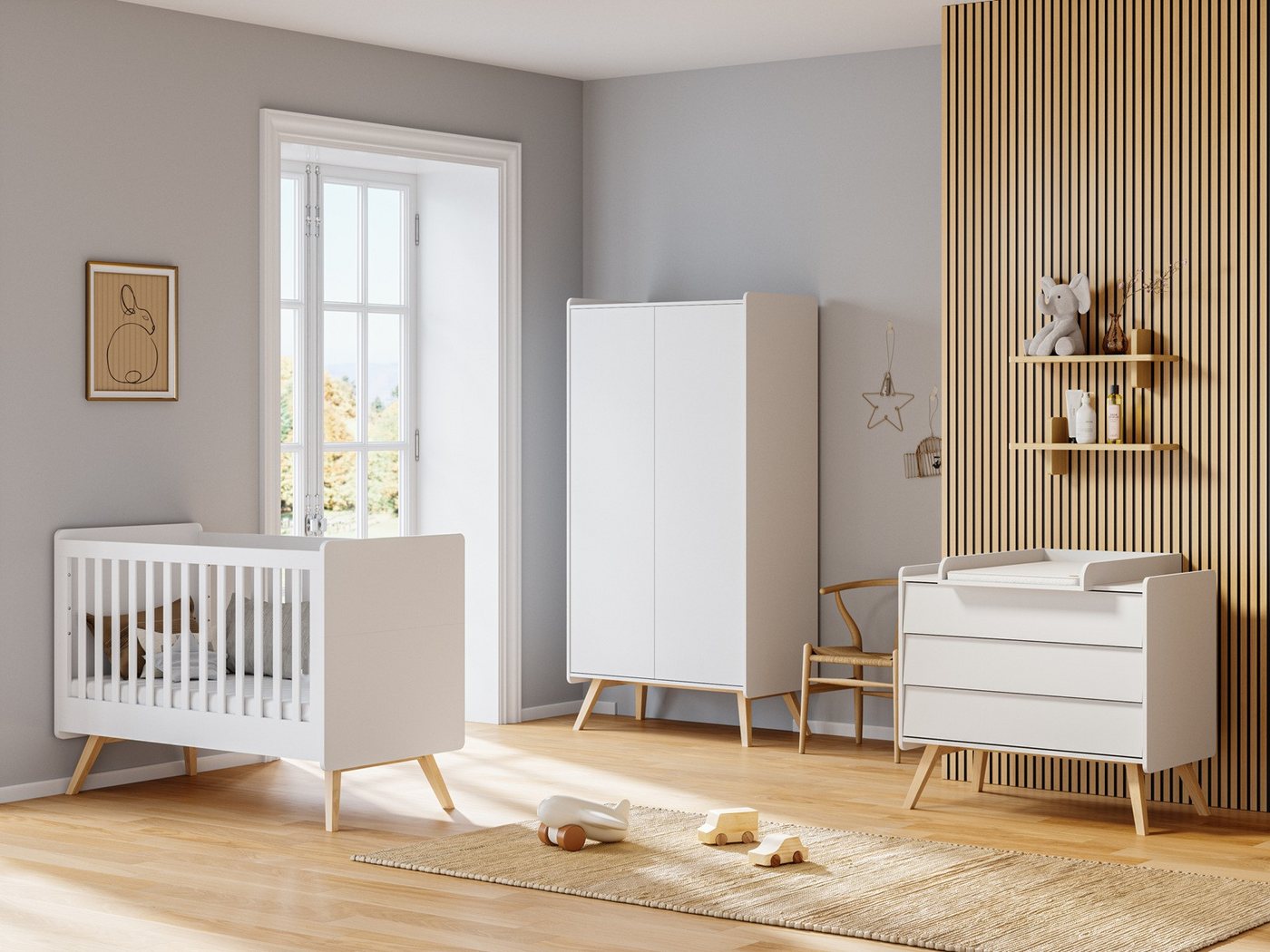 QMM TraumMöbel Babyzimmer-Komplettset Babyzimmer Vienna komplett Set A, (Set, 4-tlg., Schrank 2-türig, Kommode mit Wickelaufsatz, Kinderbett 140x70), Kommode mit Wickelaufsatz von QMM TraumMöbel