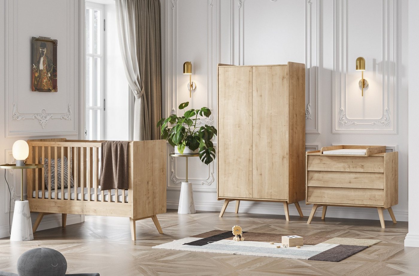 QMM TraumMöbel Babyzimmer-Komplettset Babyzimmer Vienna komplett Set A, (Set, 4-tlg., Schrank 2-türig, Kommode mit Wickelaufsatz, Kinderbett 140x70), Kommode mit Wickelaufsatz von QMM TraumMöbel
