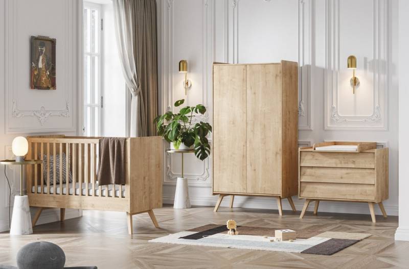 QMM TraumMöbel Babyzimmer-Komplettset Babyzimmer Vienna komplett Set A, (Set, 4-tlg., Schrank 2-türig, Kommode mit Wickelaufsatz, Kinderbett 140x70), Kommode mit Wickelaufsatz von QMM TraumMöbel