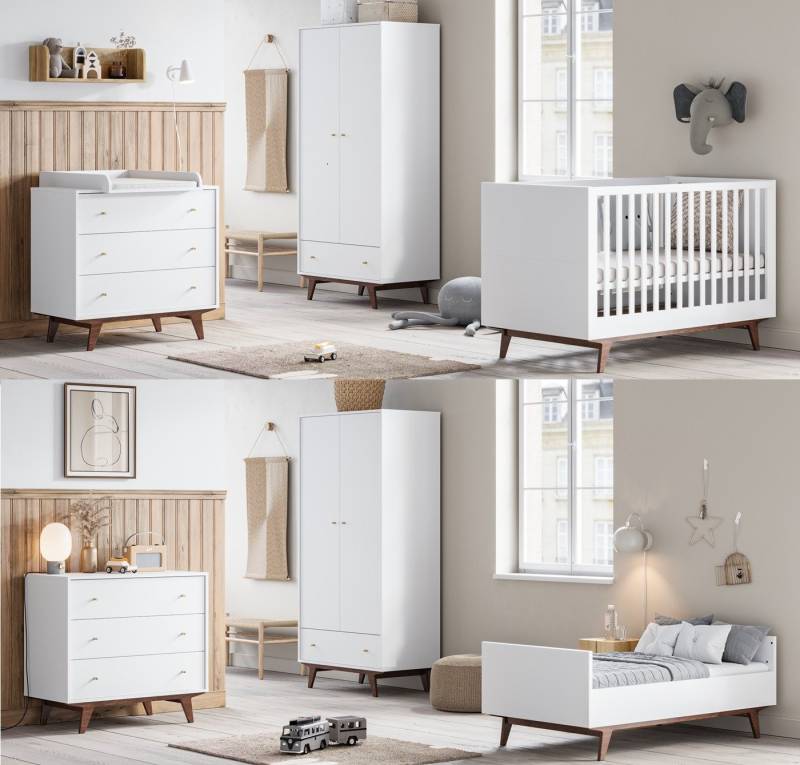 QMM TraumMöbel Babyzimmer-Komplettset Babyzimmer komplett Set Maddy Kleiderschrank Bett Kommode Wickelansatz, (4-tlg) von QMM TraumMöbel