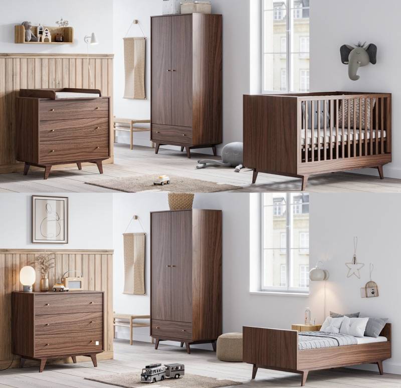 QMM TraumMöbel Babyzimmer-Komplettset Babyzimmer komplett Set Maddy Kleiderschrank Bett Kommode Wickelansatz, (4-tlg) von QMM TraumMöbel