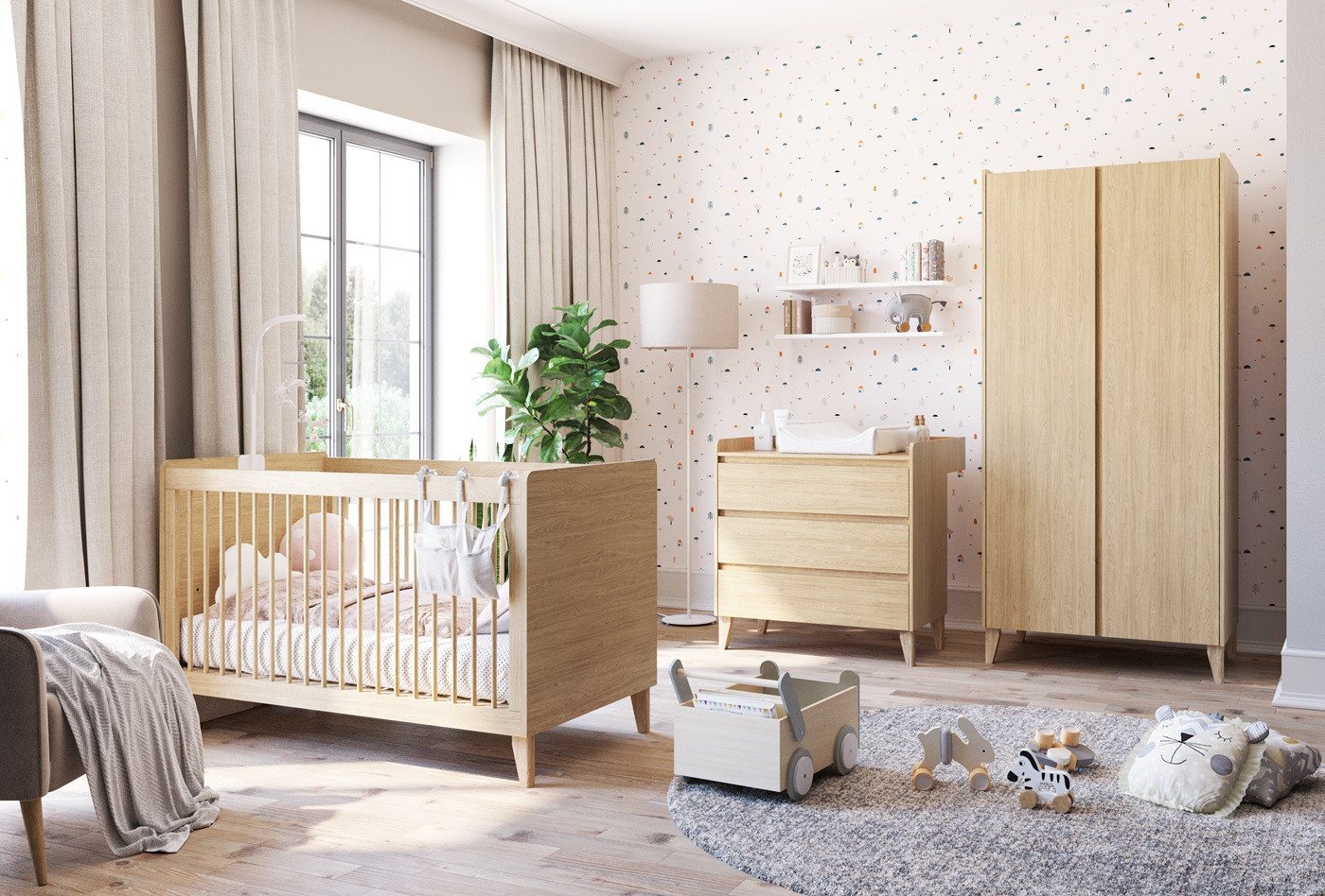 QMM TraumMöbel Babyzimmer-Komplettset Babyzimmer komplett Set Maya Kleiderschrank Bett Kommode Wickelansatz, (4-tlg) von QMM TraumMöbel