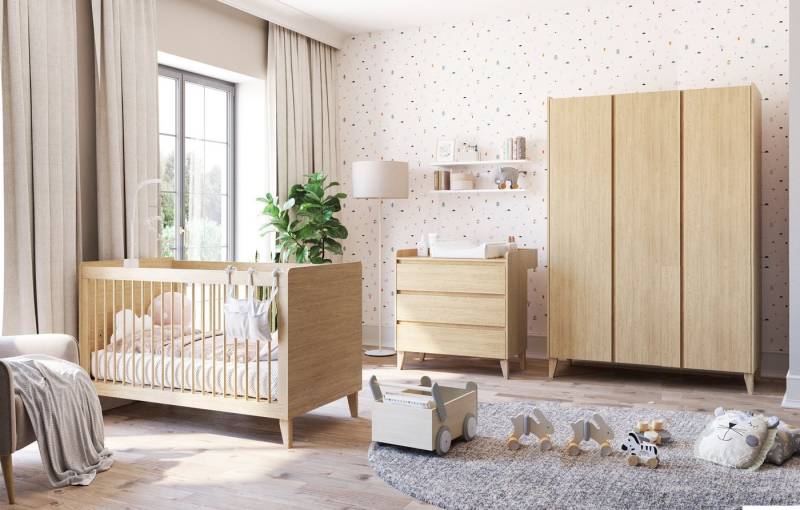 QMM TraumMöbel Babyzimmer-Komplettset Babyzimmer komplett Set Maya Schrank 3-türig Bett Kommode Wickelansatz, (4-tlg) von QMM TraumMöbel