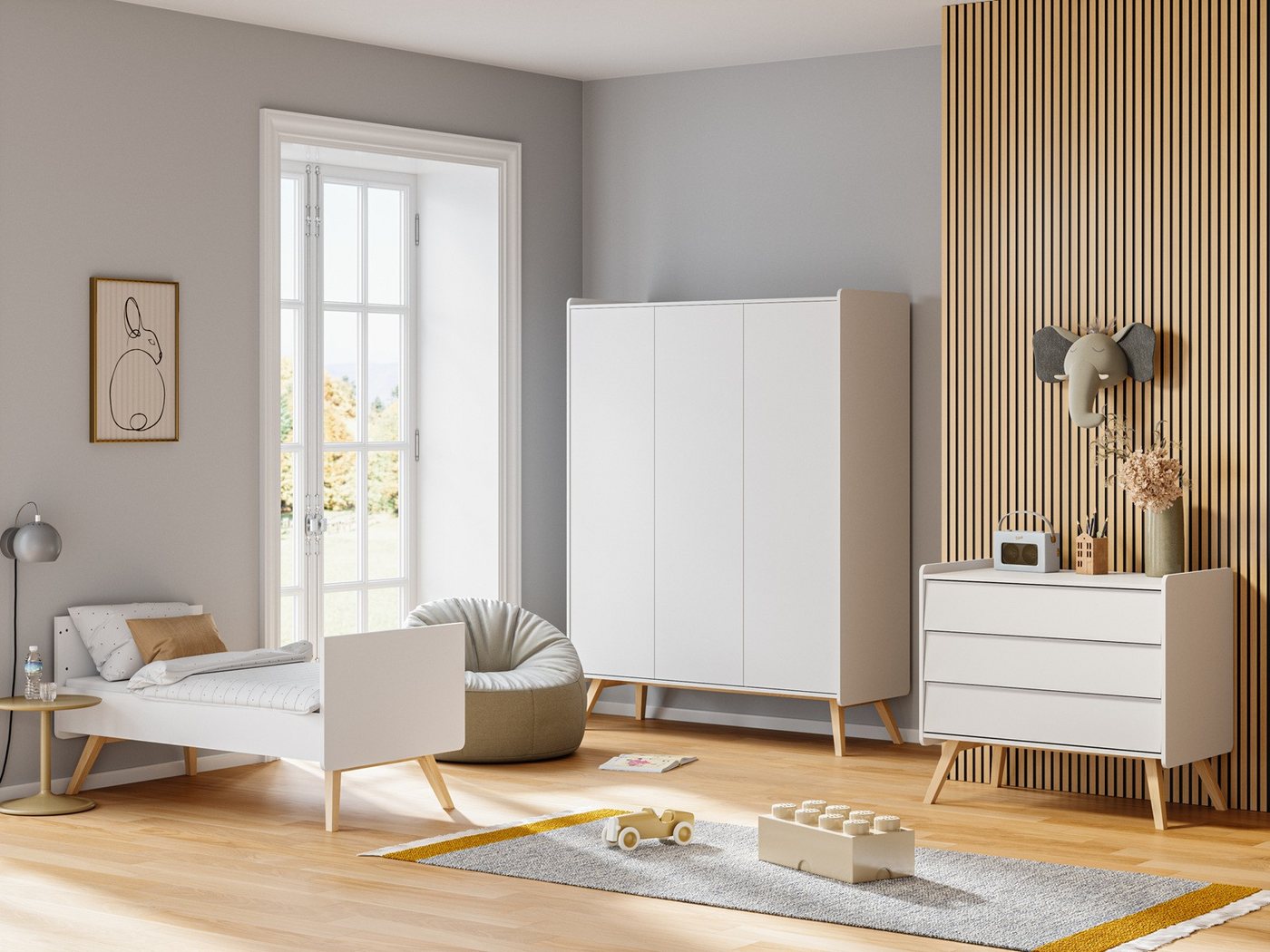 QMM TraumMöbel Babyzimmer-Komplettset Babyzimmer komplett Vienna Set B, (Set, 4-tlg., Kleiderschrank 3-türig, Kommode mit Wickelaufsatz, Kinderbett 140x70) von QMM TraumMöbel