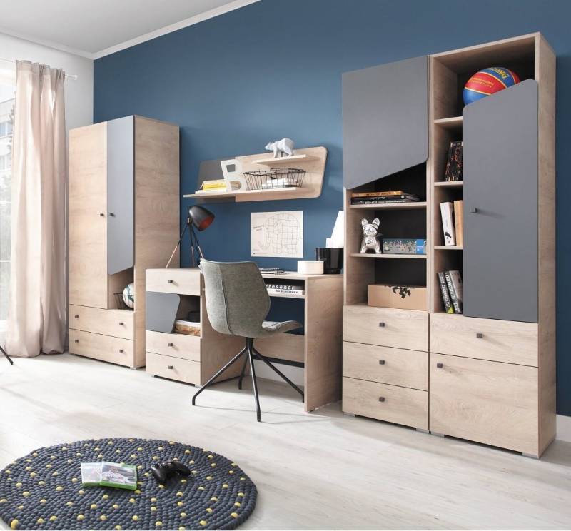 QMM TraumMöbel Jugendzimmer-Set komplett Davis Set A, (Set, 5-tlg., Schrank, 2 Regale, Schreibtisch & Wandregal), Modern von QMM TraumMöbel