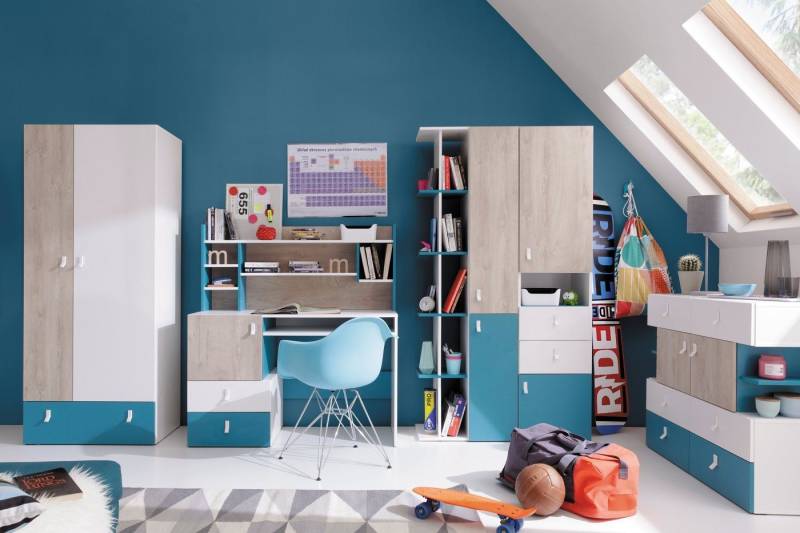 QMM TraumMöbel Jugendzimmer-Set Jugendzimmer Kinderzimmer komplett Space Set C Schrank Regale Kommode, (Möbel-Set, 6-tlg., Schrank, Regale, Kommode, Schreibtisch), Farbauswahl von QMM TraumMöbel