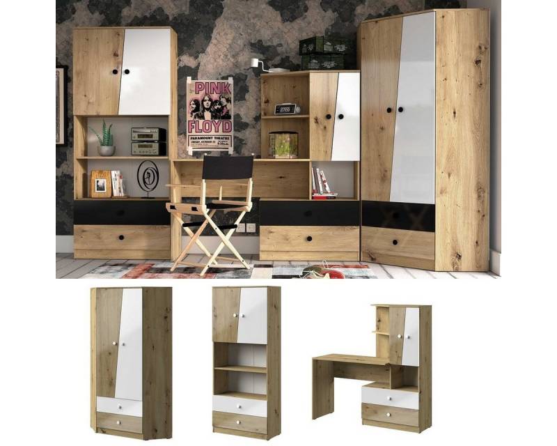 QMM TraumMöbel Jugendzimmer-Set Jugendzimmer komplett Neo Set A Eckschrank Regal - Hochglanz, (Möbel-Set, 3-tlg) von QMM TraumMöbel