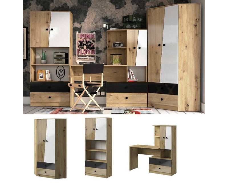 QMM TraumMöbel Jugendzimmer-Set Jugendzimmer komplett Neo Set A Eckschrank Regal - Hochglanz, (Möbel-Set, 3-tlg) von QMM TraumMöbel