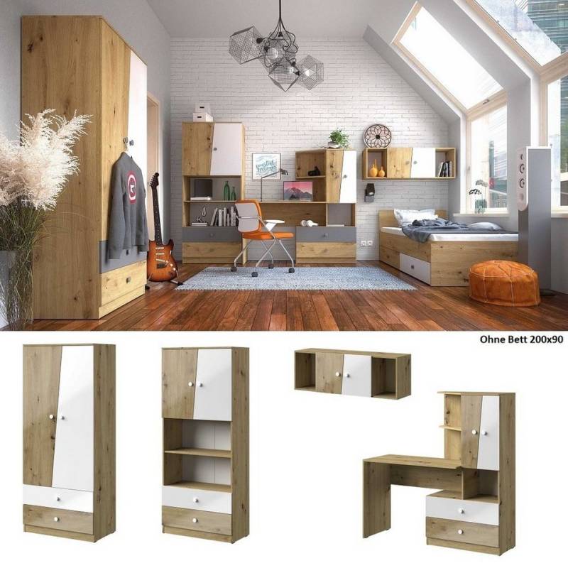 QMM TraumMöbel Jugendzimmer-Set Jugendzimmer komplett Neo Set B Schrank Regale - Hochglanz, (Möbel-Set, 4-tlg) von QMM TraumMöbel