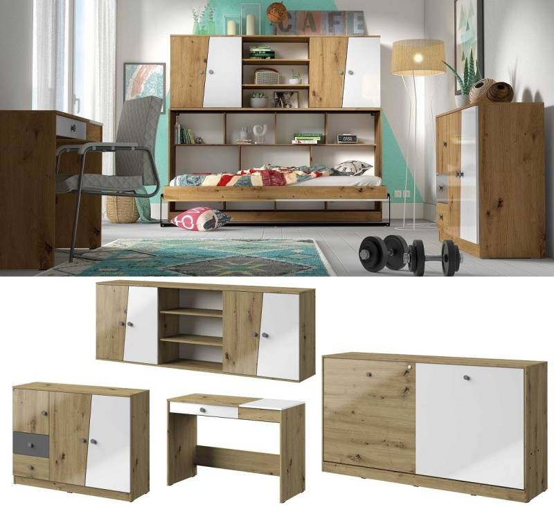 QMM TraumMöbel Jugendzimmer-Set Jugendzimmer komplett Neo Set C mit Schrankbett - Hochglanz, (Möbel-Set, 4-tlg) von QMM TraumMöbel