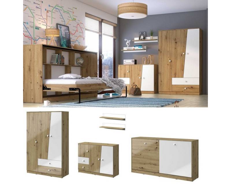 QMM TraumMöbel Jugendzimmer-Set Jugendzimmer komplett Neo Set D mit Schrankbett - Matt, (Möbel-Set, 5-tlg) von QMM TraumMöbel