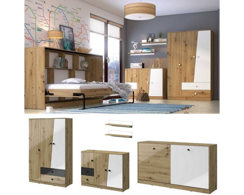 QMM TraumMöbel Jugendzimmer-Set Jugendzimmer komplett Neo Set D mit Schrankbett - Matt, (Möbel-Set, 5-tlg) von QMM TraumMöbel