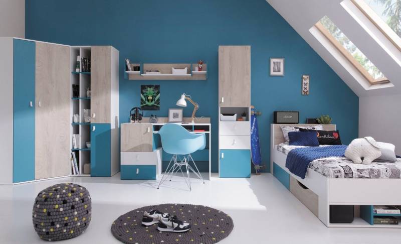 QMM TraumMöbel Jugendzimmer-Set Jugendzimmer komplett Space Set A Eckschrank Regale Bett, (Möbel-Set, 6-tlg., Eckschrank, Regale, Schreibtisch, Wandregal, Bett), Farbauswahl von QMM TraumMöbel