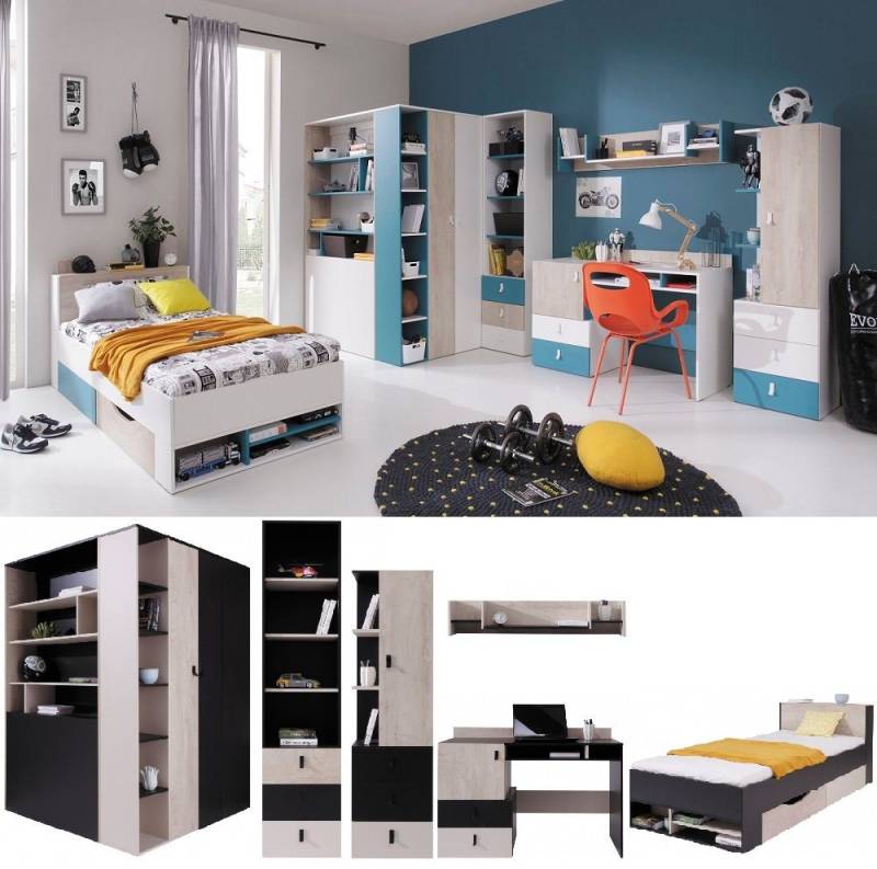 QMM TraumMöbel Jugendzimmer-Set Jugendzimmer komplett Space Set B Eckschrank Regale Bett, (Möbel-Set, 6-tlg., Eckschrank, Regale, Schreibtisch, Wandregal, Bett), Farbauswahl von QMM TraumMöbel
