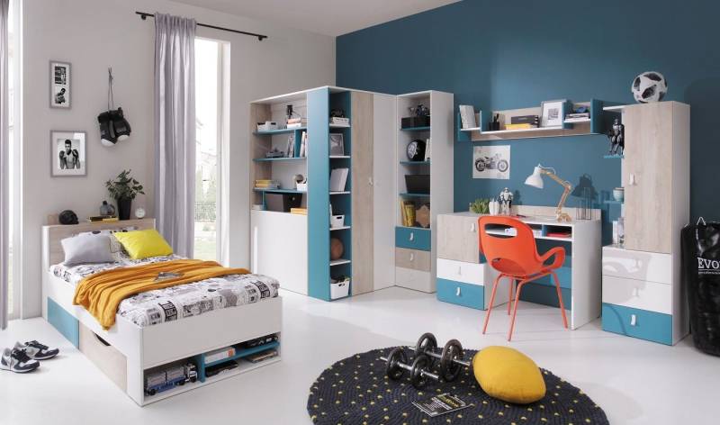 QMM TraumMöbel Jugendzimmer-Set Jugendzimmer komplett Space Set B Eckschrank Regale Bett, (Möbel-Set, 6-tlg., Eckschrank, Regale, Schreibtisch, Wandregal, Bett), Farbauswahl von QMM TraumMöbel