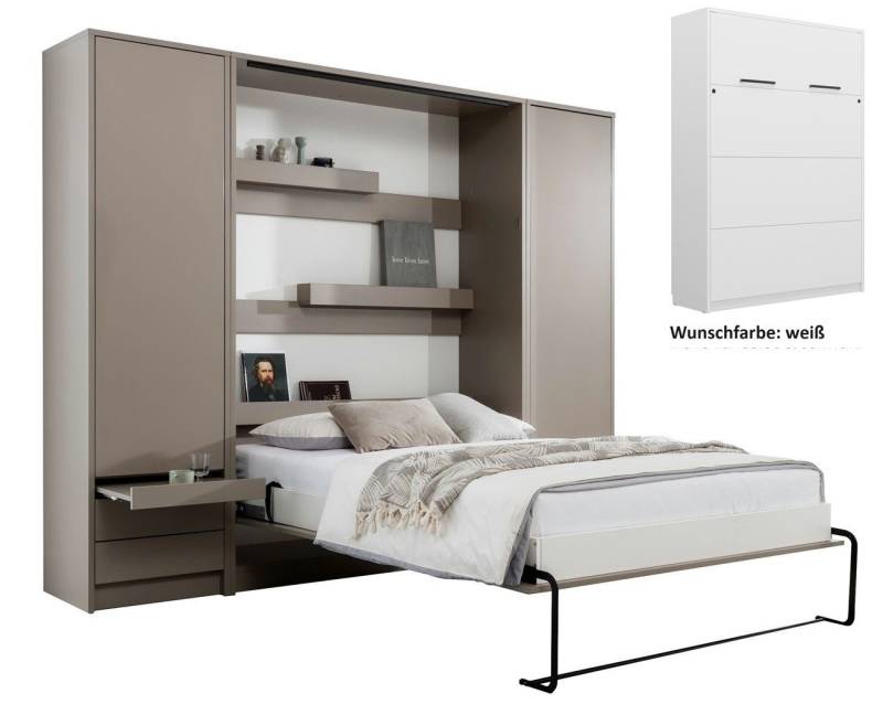 QMM TraumMöbel Schrankbett GN 120x200 mit LED, optionalen Schreibtisch & 2 Schränke (Set, 3-St., Schrankbett & 2 Schränke) vertikal klappbar von QMM TraumMöbel